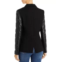 Outlet 🎁 AQUA Mixed Media Quilted Sleeve Blazer - 100% Exclusive Black 😀 -AQUA Elegant shop unnamed file 2920