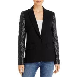 Outlet 🎁 AQUA Mixed Media Quilted Sleeve Blazer - 100% Exclusive Black 😀 -AQUA Elegant shop unnamed file 2921