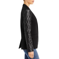 Outlet 🎁 AQUA Mixed Media Quilted Sleeve Blazer - 100% Exclusive Black 😀 -AQUA Elegant shop unnamed file 2922