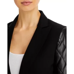 Outlet 🎁 AQUA Mixed Media Quilted Sleeve Blazer - 100% Exclusive Black 😀 -AQUA Elegant shop unnamed file 2923