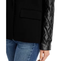 Outlet 🎁 AQUA Mixed Media Quilted Sleeve Blazer - 100% Exclusive Black 😀 -AQUA Elegant shop unnamed file 2924