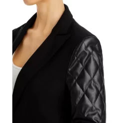 Outlet 🎁 AQUA Mixed Media Quilted Sleeve Blazer - 100% Exclusive Black 😀 -AQUA Elegant shop unnamed file 2925