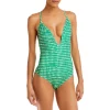Cheap 👏 AQUA Triangle Print Plunge One Piece 🌟 Swimsuit - 100% Exclusive Green/white ✔️