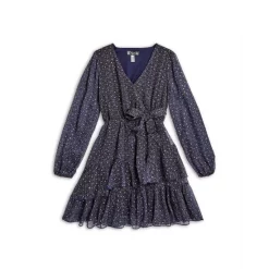 Best reviews of ❤️ AQUA Girls' Long Sleeve Foulard Metallic Dot 😍 Dress, Big Kid - 100% Exclusive Navy ✨