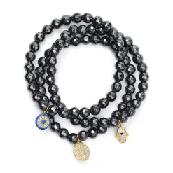 Promo 👏 AQUA Beaded Bracelets In Gold Tone-Plated Sterling Silver And Hematite Tone-Plated Sterling Silver - 100% Exclusive Black 🧨