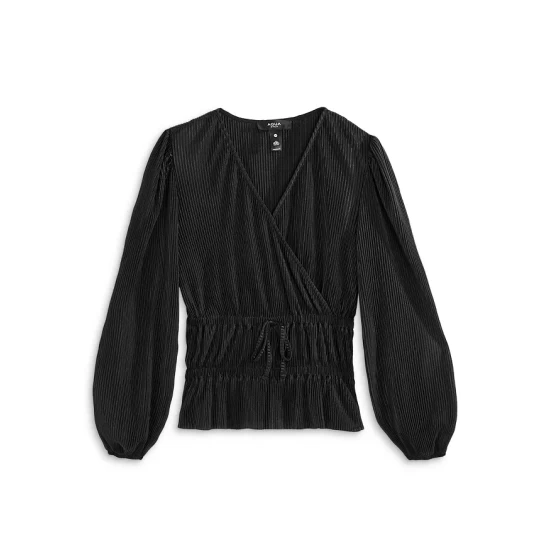 Brand new ๐ AQUA Girls' Accordion Pleat Faux Wrap Top, Big Kid - 100% Exclusive Black โ๏ธ 1 Brand new ๐ AQUA Girls' Accordion Pleat Faux Wrap Top, Big Kid - 100% Exclusive Black โ๏ธ