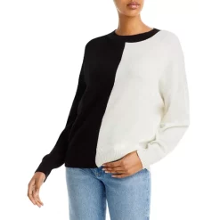Discount ⌛ AQUA Color Block Cashmere Sweater - 100% Exclusive Black/ivory ⭐