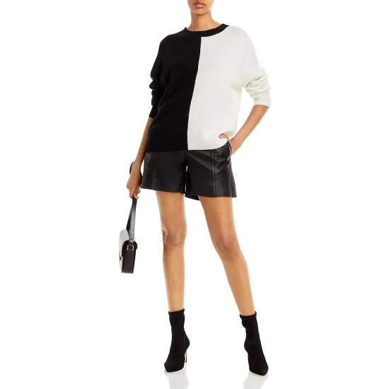 Discount ⌛ AQUA Color Block Cashmere Sweater - 100% Exclusive Black/ivory ⭐ 2 Discount ⌛ AQUA Color Block Cashmere Sweater - 100% Exclusive Black/ivory ⭐ - Image 2