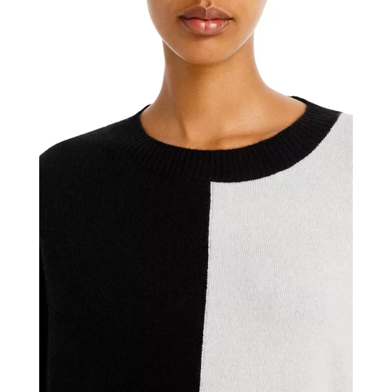 Discount ⌛ AQUA Color Block Cashmere Sweater - 100% Exclusive Black/ivory ⭐ 5 Discount ⌛ AQUA Color Block Cashmere Sweater - 100% Exclusive Black/ivory ⭐ - Image 5