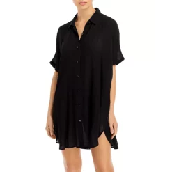 Best deal โญ AQUA Button-Down Swim Cover Up Tunic - 100% Exclusive Black ๐