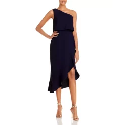 Budget ❤️ AQUA Crepe Flounce Cocktail ⭐ Dress - 100% Exclusive Navy ⌛