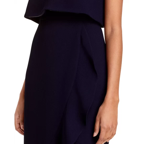 Budget ❤️ AQUA Crepe Flounce Cocktail ⭐ Dress - 100% Exclusive Navy ⌛ 3 Budget ❤️ AQUA Crepe Flounce Cocktail ⭐ Dress - 100% Exclusive Navy ⌛ - Image 3