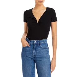 Cheapest ⌛ AQUA Ruched V Neck Tee - 100% Exclusive Cream 🤩