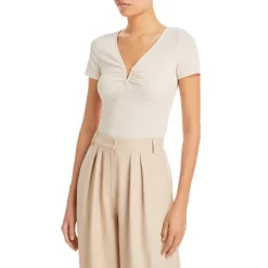 Cheapest ⌛ AQUA Ruched V Neck Tee - 100% Exclusive Cream 🤩 -AQUA Elegant shop unnamed file 3055