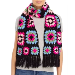 Promo 🌟 AQUA Crochet Fringed Scarf - 100% Exclusive Black/multi 🎉