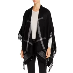 Outlet 😍 AQUA Reversible Windowpane Ruana - 100% Exclusive Black 🎁