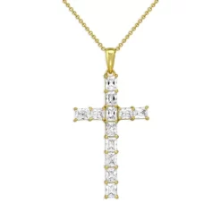 Budget ❤️ AQUA Cubic Zirconia Baguette Cross Pendant Necklace In 18K Yellow Gold-Plated Sterling Silver, 15.5-17.5" - 100% Exclusive ❤️