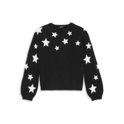 New 👍 AQUA Girls' Cashmere Star Sweater, Big Kid - 100% Exclusive Black/ivory 😀