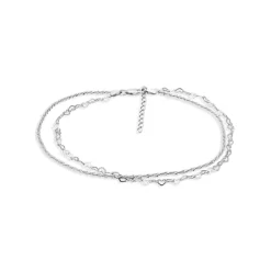 New 🎁 AQUA Double Row Heart Link & Diamond Cut Rope Chain Ankle Bracelet In Sterling Silver - 100% Exclusive ⭐