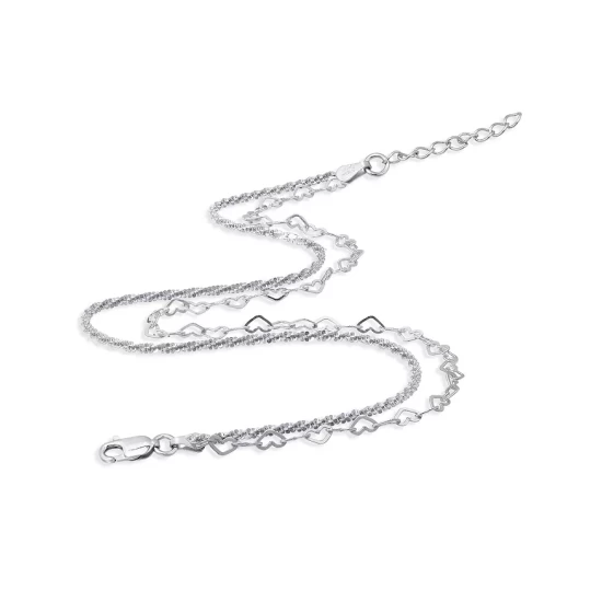 New ๐ AQUA Double Row Heart Link & Diamond Cut Rope Chain Ankle Bracelet In Sterling Silver - 100% Exclusive โญ 2 New ๐ AQUA Double Row Heart Link & Diamond Cut Rope Chain Ankle Bracelet In Sterling Silver - 100% Exclusive โญ - Image 2