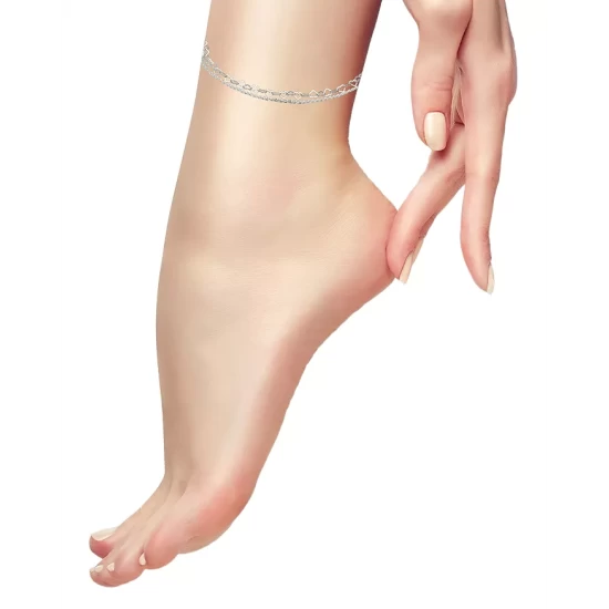 New ๐ AQUA Double Row Heart Link & Diamond Cut Rope Chain Ankle Bracelet In Sterling Silver - 100% Exclusive โญ 3 New ๐ AQUA Double Row Heart Link & Diamond Cut Rope Chain Ankle Bracelet In Sterling Silver - 100% Exclusive โญ - Image 3