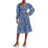 Top 10 🎉 AQUA Floral Ruched Long-Sleeve Midi Dress Blue Multi 😀
