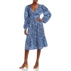 Top 10 🎉 AQUA Floral Ruched Long-Sleeve Midi Dress Blue Multi 😀