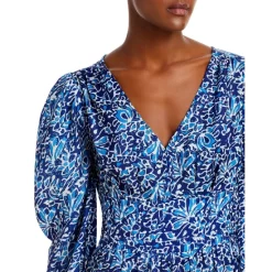 Top 10 🎉 AQUA Floral Ruched Long-Sleeve Midi Dress Blue Multi 😀 -AQUA Elegant shop unnamed file 3327