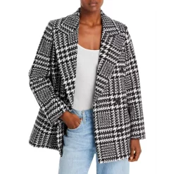 Outlet ⌛ AQUA Houndstooth Plaid Print Double Breasted 😉 Coat - 100% Exclusive Black/white 🔔 -AQUA Elegant shop unnamed file 3331
