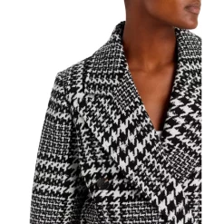 Outlet ⌛ AQUA Houndstooth Plaid Print Double Breasted 😉 Coat - 100% Exclusive Black/white 🔔 -AQUA Elegant shop unnamed file 3334