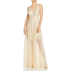 Wholesale 🤩 AQUA Raised Floral V Neck Gown - 100% Exclusive Ivory/gold ⭐