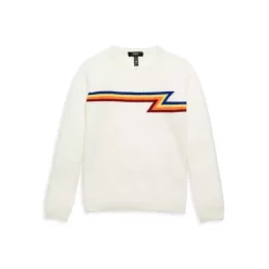 Best Sale 🎉 AQUA Girls' Cashmere Lightening Bolt Crewneck - Big Kid Rainbow ⌛