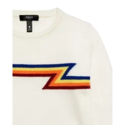 Best Sale 🎉 AQUA Girls' Cashmere Lightening Bolt Crewneck - Big Kid Rainbow ⌛ -AQUA Elegant shop unnamed file 3487