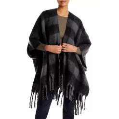 New 😍 AQUA Buffalo Plaid Fringe Ruana - 100% Exclusive Blue/tan ✔️