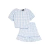 Coupon ⭐ AQUA 🎉 Girls' Plaid Puff Sleeve Top & Smocked Skirt, Big Kid - 100% Exclusive Blue/white/pink 👍