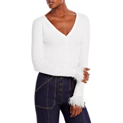Best deal 🧨 AQUA Feather Cuff Cropped Cardigan - 100% Exclusive White ✨