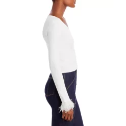 Best deal 🧨 AQUA Feather Cuff Cropped Cardigan - 100% Exclusive White ✨ -AQUA Elegant shop unnamed file 3538