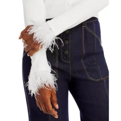 Best deal 🧨 AQUA Feather Cuff Cropped Cardigan - 100% Exclusive White ✨ -AQUA Elegant shop unnamed file 3540