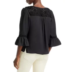 Best Sale ⌛ AQUA Crochet Inset Bell Sleeve Top - 100% Exclusive Black ✨ -AQUA Elegant shop unnamed file 3577