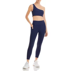 Outlet ⌛ AQUA One Shoulder Sports Bra & 7/8 Medium Compression Leggings - 100% Exclusive Lapis 🎁
