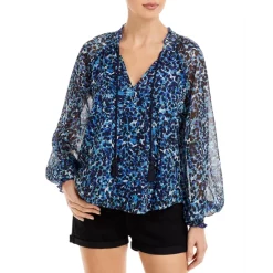 Coupon 🔔 AQUA Printed Tassel Tie Top - 100% Exclusive Black/teal/blue 😍