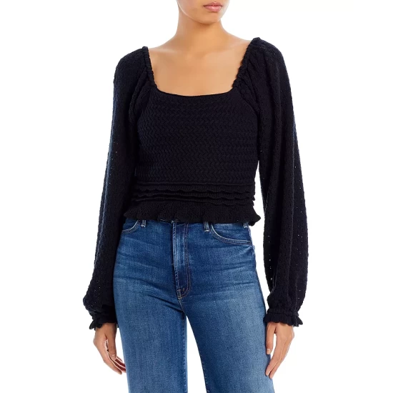 Brand new ๐ AQUA Pointelle Knit Sweater - 100% Exclusive Black ๐ 1 Brand new ๐ AQUA Pointelle Knit Sweater - 100% Exclusive Black ๐