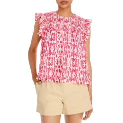 Flash Sale π AQUA Smocked Printed Top - 100% Exclusive Pink/white β¨