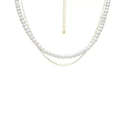 Buy ๐งจ AQUA Freshwater Pearl & Paperclip Chain Double Row Collar Necklace In 18K Gold Plated Sterling Silver, 16"-18" - 100% Exclusive White/gold ๐