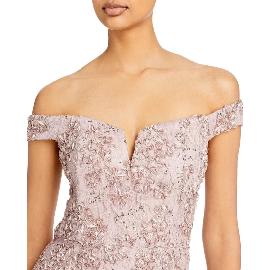 Budget ⌛ AQUA Off The Shoulder Floral Soutache Lace ⭐ Dress - 100% Exclusive Taupe ✔️ 3 Budget ⌛ AQUA Off The Shoulder Floral Soutache Lace ⭐ Dress - 100% Exclusive Taupe ✔️ - Image 3