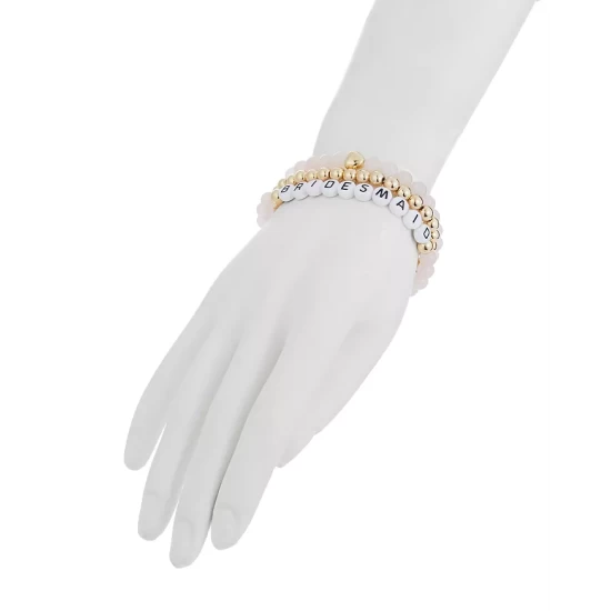 Promo ❤️ AQUA Bridesmaid Beaded Stretch Bracelets In 18K Gold Plated - 100% Exclusive Pink/gold ⭐ 2 Promo ❤️ AQUA Bridesmaid Beaded Stretch Bracelets In 18K Gold Plated - 100% Exclusive Pink/gold ⭐ - Image 2