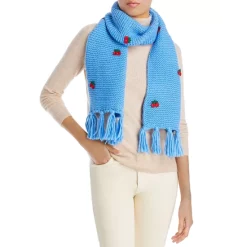 Flash Sale 🧨 AQUA Cherry Appliqué Waffle Fringe Scarf - 100% Exclusive Blue ⌛