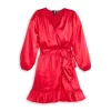 Deals 🎁 AQUA Girls' Satin Faux Wrap Dress - Big Kid - 100% Exclusive Dark Pink 🧨