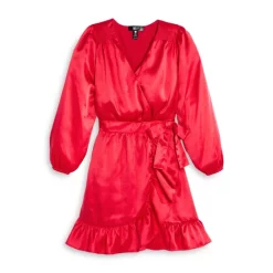 Deals 🎁 AQUA Girls' Satin Faux Wrap Dress - Big Kid - 100% Exclusive Dark Pink 🧨