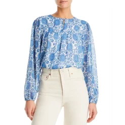 Coupon โจ AQUA Long Sleeve Flowy Printed Top - 100% Exclusive Blue Print โญ